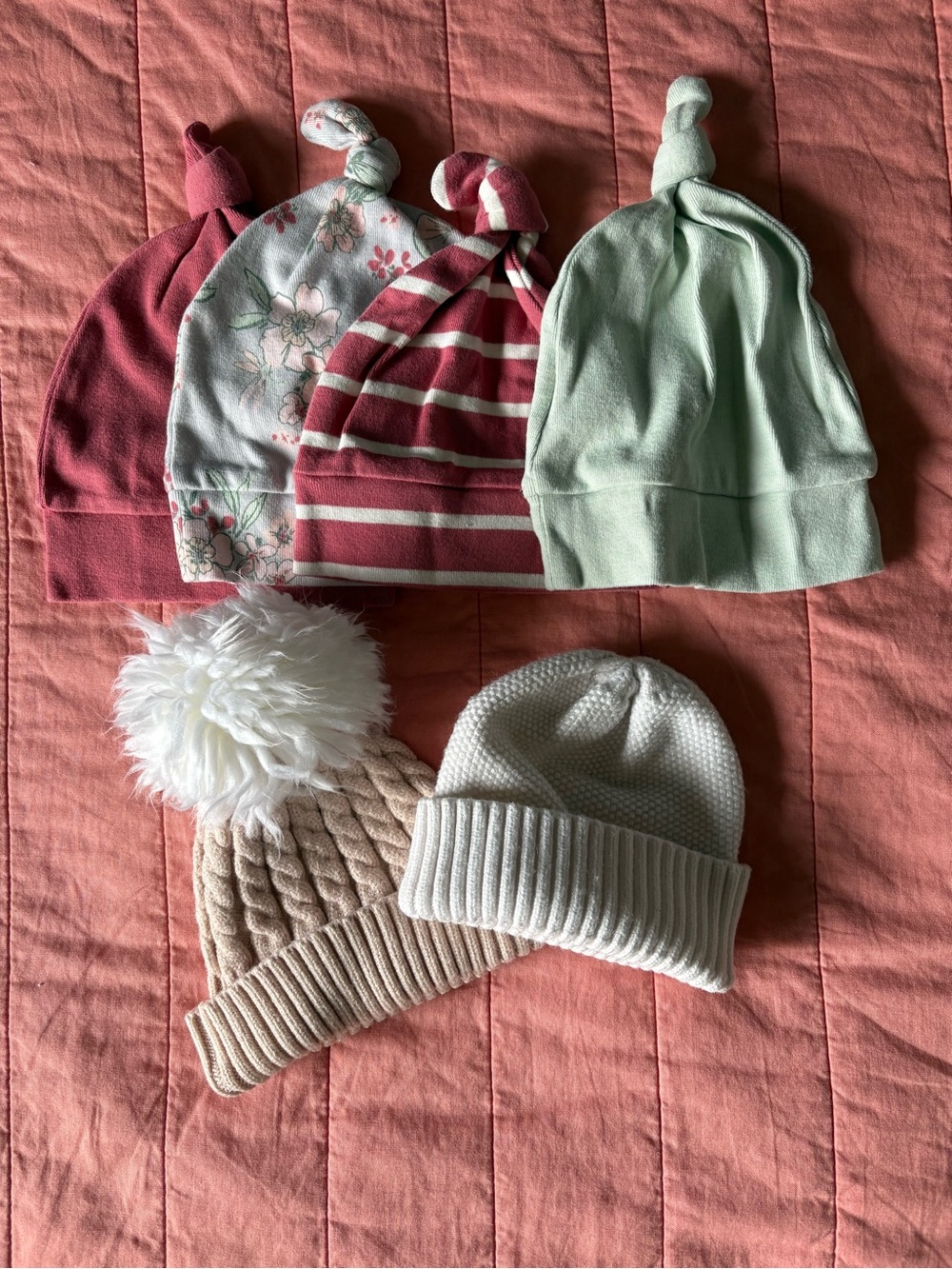 Quince Baby Beanie Set – Pink, Floral, Mint, white